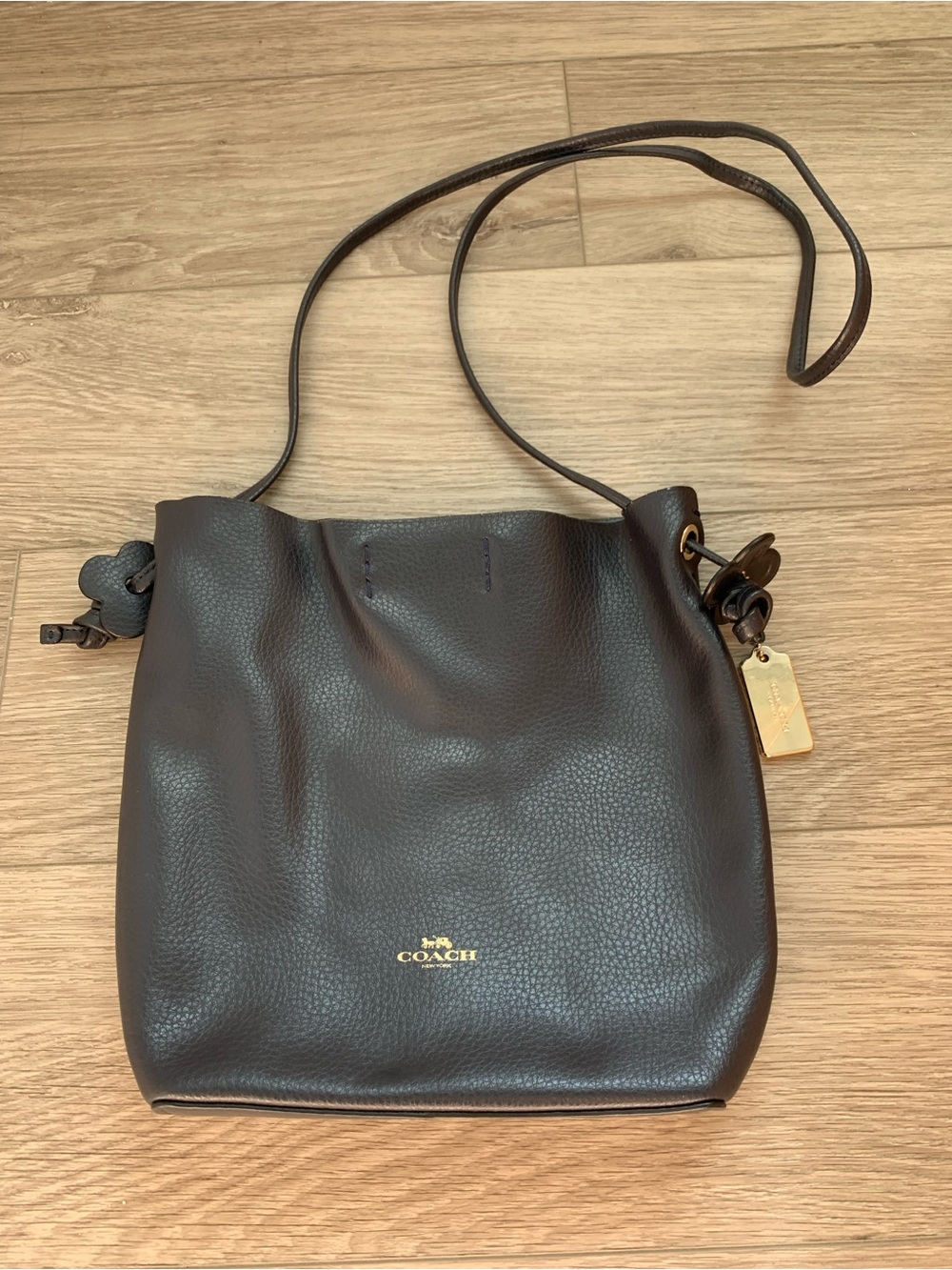 Coach Derby Navy Pebbled Leather Bucket Crossbody Bag
